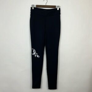 Athleta cold weather black leggings with reflective floral detail size: …